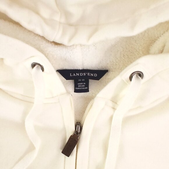 Land's End Cream Beige White Warm Heavy Sweatshirt Hoodie with Zipper EUC - Picture 4 of 5
